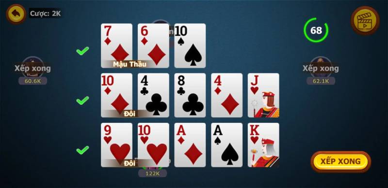 Kinh nghiệm xếp bài mậu binh hiệu quả