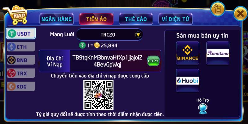 Nạp Tiền Qua Tiền Ảo (Crypto)