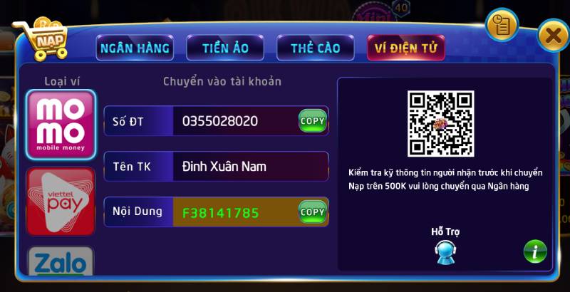 Nạp Tiền Qua Ví Điện Tử